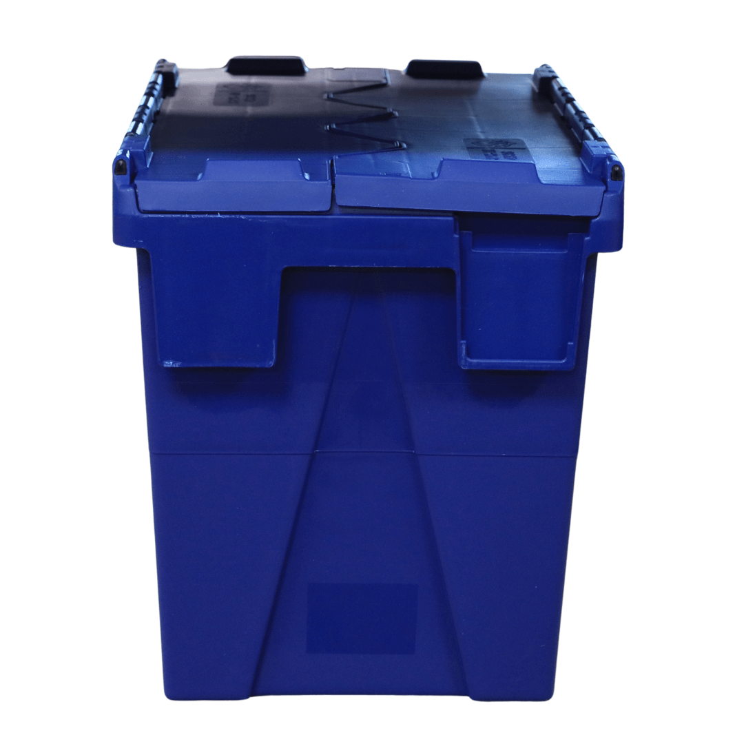 RackZone Attached Lid Container 33L Blue, 400x300x365mm, front view.