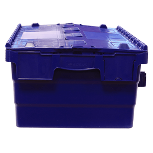 RackZone Attached Lid Container 33L, blue, 400x300x365mm, interlocking lid.