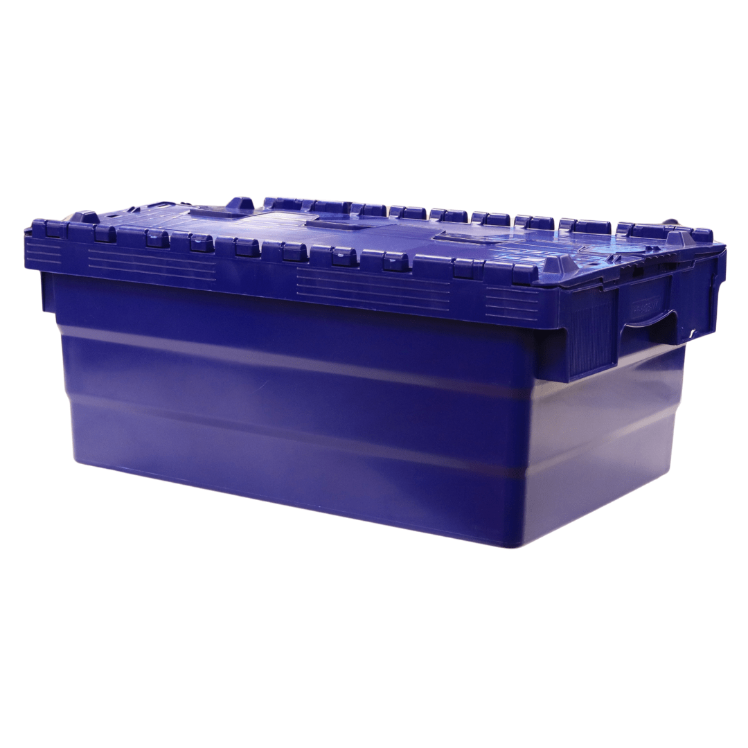 RackZone Attached Lid Container 33L, blue, with sturdy side handles.