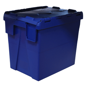 RackZone 33L blue attached lid container, 400x300x365mm polypropylene.