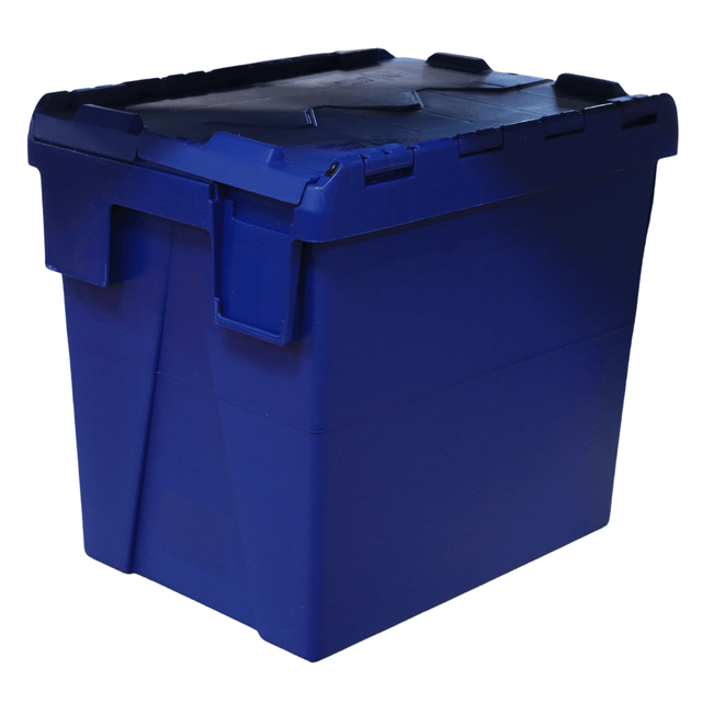 RackZone 33L blue attached lid container, 400x300x365mm polypropylene.