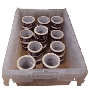 RackZone Attached Lid Containers 44L store and transport brown packing tape rolls.