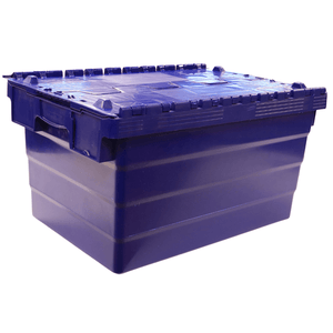 RackZone Attached Lid Container 58L, blue, 600x400x320mm, durable and secure.