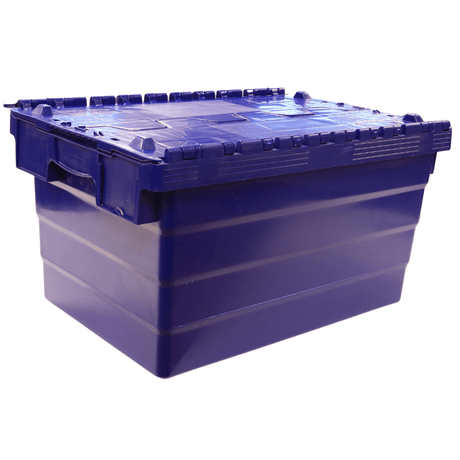 RackZone Attached Lid Container 58L, blue, 600x400x320mm, durable and secure.