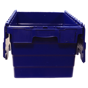 RackZone Attached Lid Container 58L, blue, hinged lid, front view.