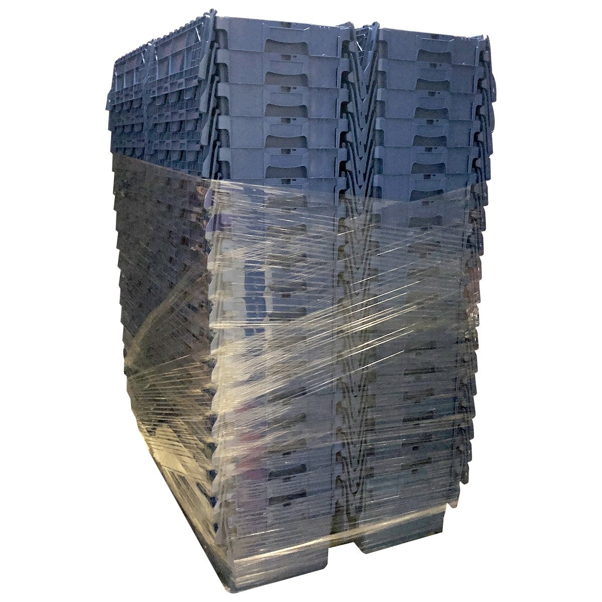 RackZone Pallet Deal: 80 x 66L Blue Attached Lid Containers, Wrapped for Transport.