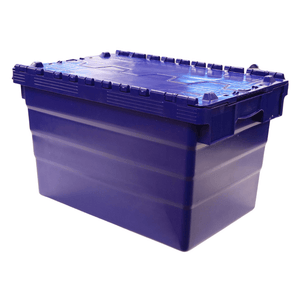 RackZone Attached Lid Container 66L, blue, 600x400x365mm with side handles.