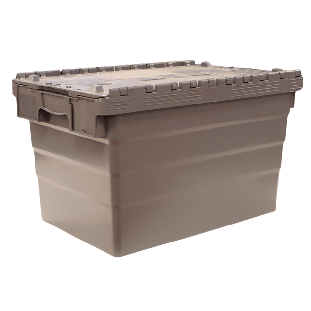 RackZone 66L Attached Lid Container: durable, stackable, handles, hinged lid.