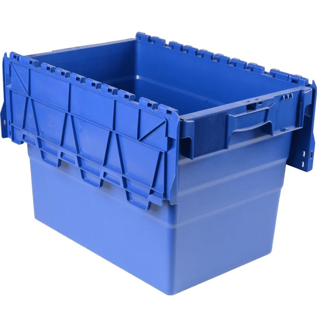 RackZone 75L Blue Attached Lid Containers, 72-pack pallet, 600x400x416mm.