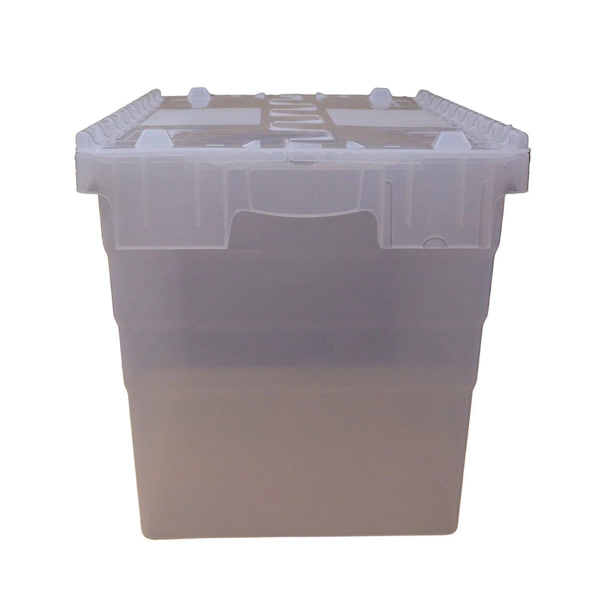 RackZone Attached Lid Container 75L, transparent, 600x400x416mm shown.