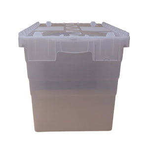 RackZone Attached Lid Container 75L, transparent, 600x400x416mm shown.