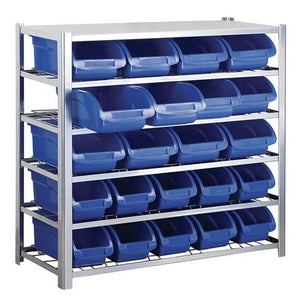RackZone Bin Rack with 22 blue bins, 1130h x 1015w x 390d static unit.