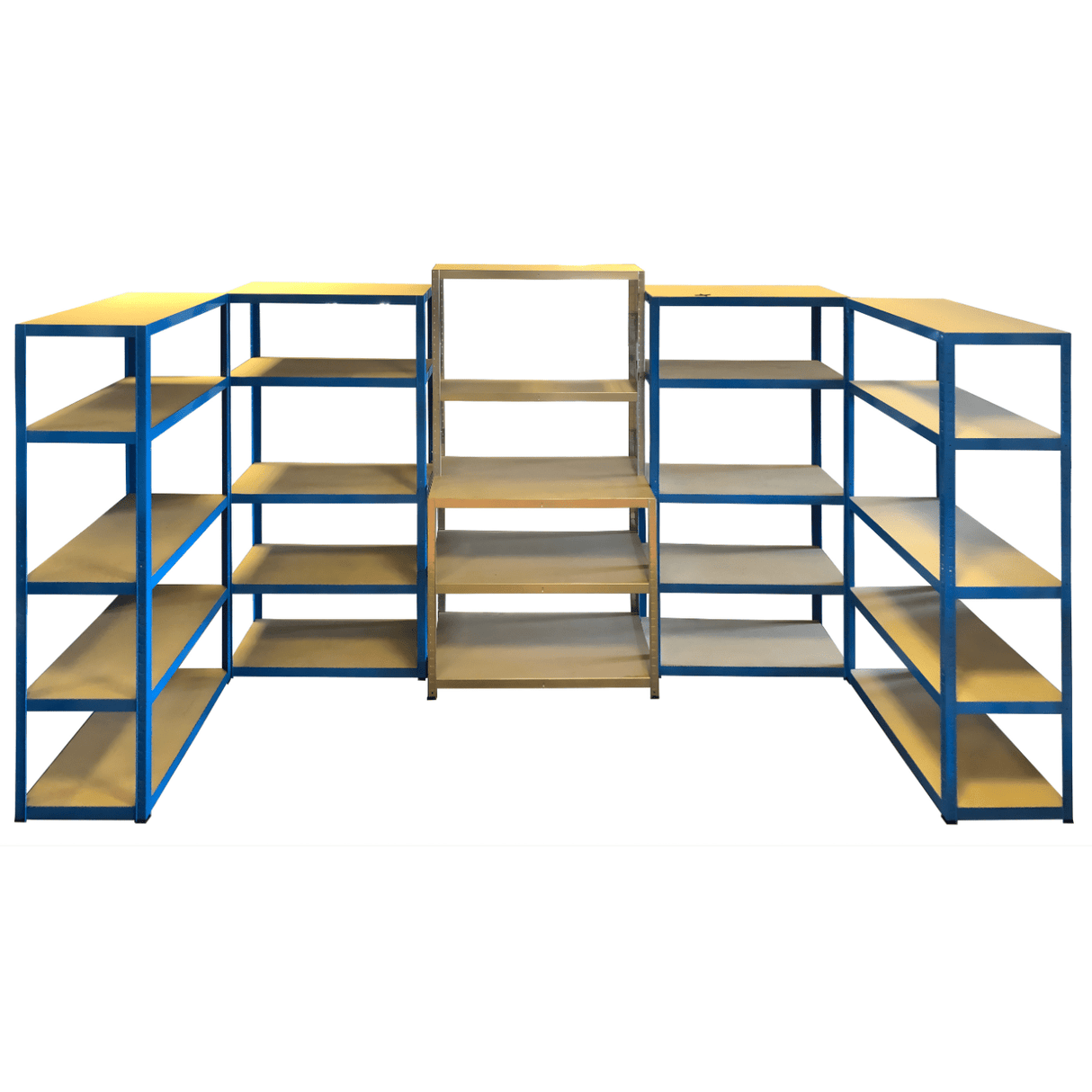 RackZone Business Starter Kit: Blue metal shelves in a U-shape on white.