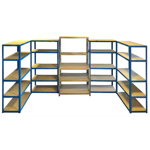 RackZone Business Starter Kit: Blue metal shelves in a U-shape on white.