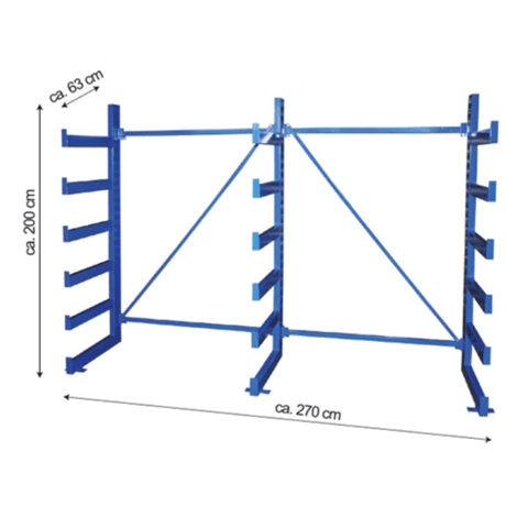 RackZone Cantilever Racking 2000H x 2700L x 630D, 6 levels, all blue.