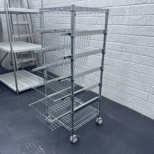 RackZone 5 Tier Chrome Basket Trolley 1250Hx450Wx450D for HORECA storage.