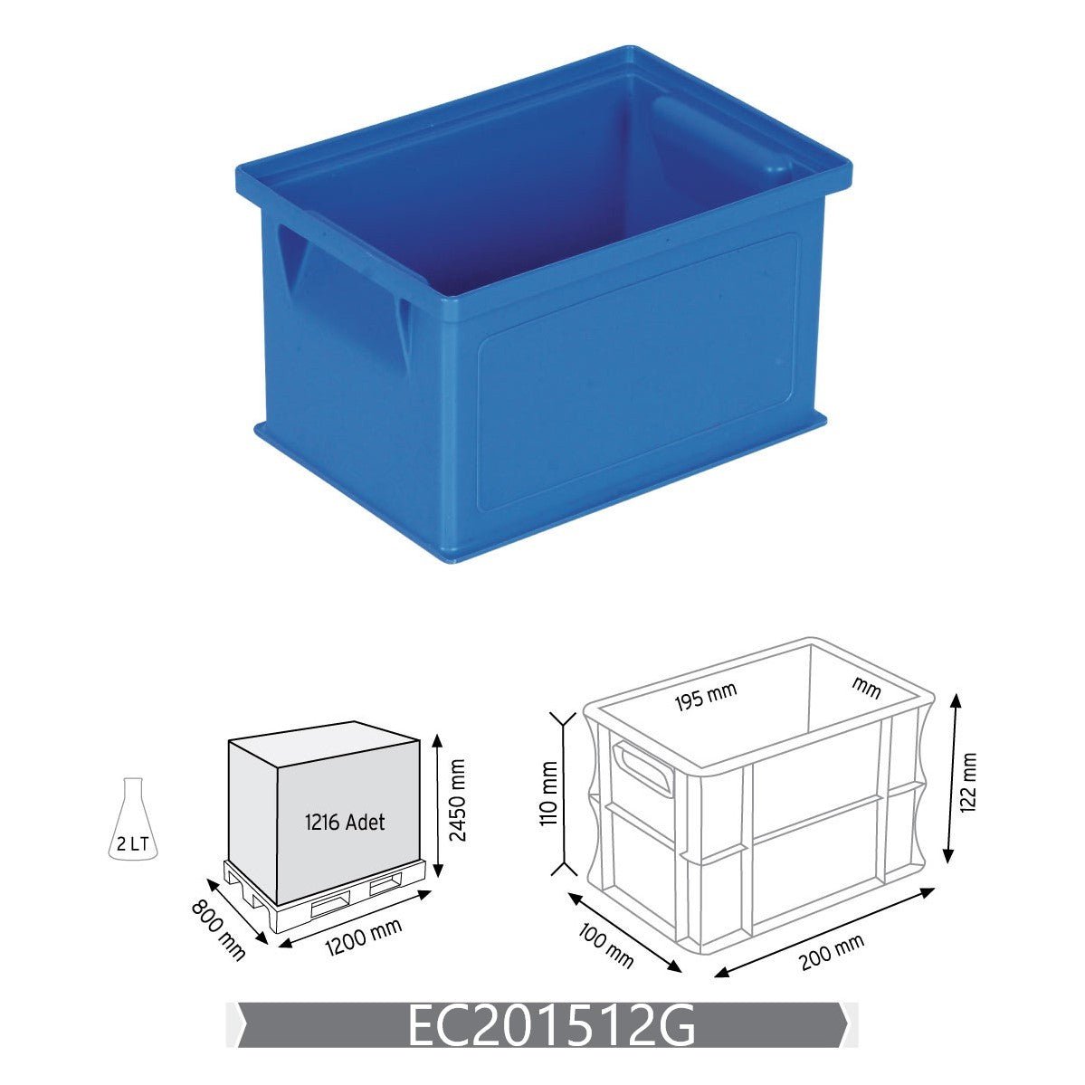 RackZone Euro Container 200d x 150w x 120h Grey—see size and capacity diagram.