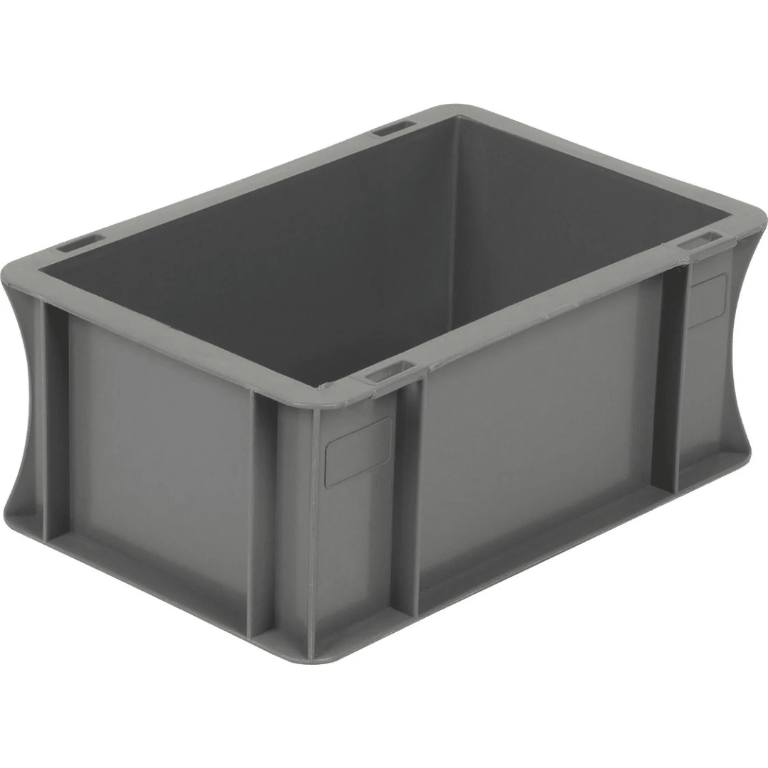 RackZone Euro Container 300x200x120mm, gray, reinforced for warehouse storage.