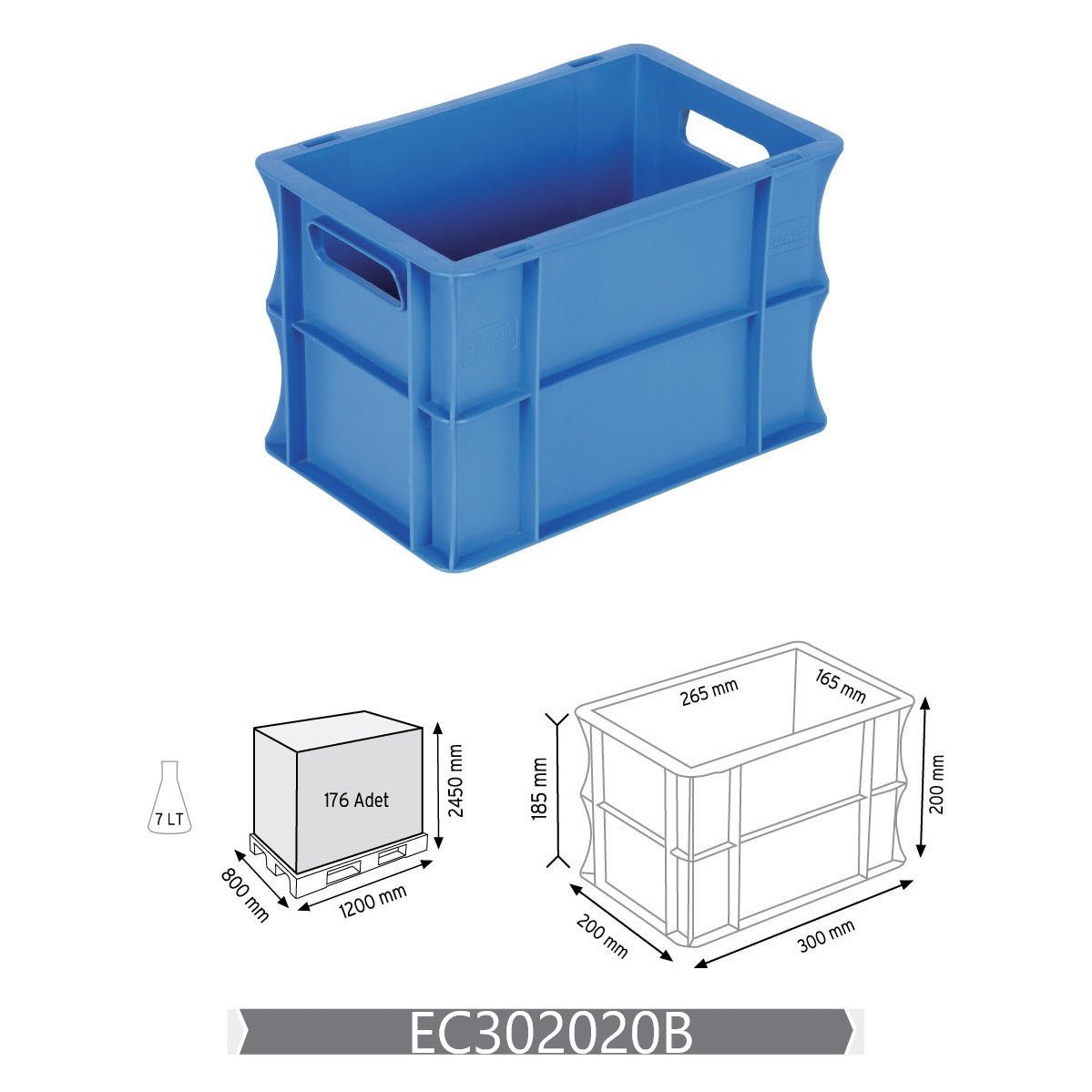 RackZone Euro Container 300d x 200w x 200h Grey with handles shown below.
