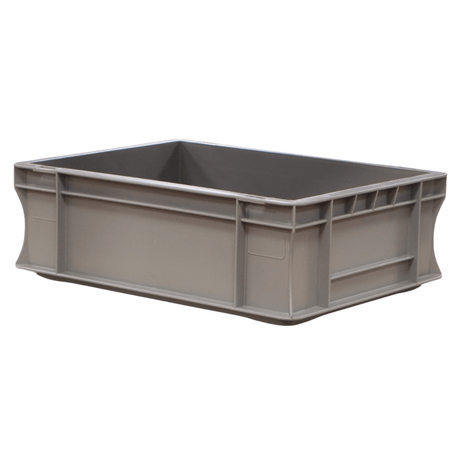 RackZone Euro Container 400x300x120mm, gray plastic, open top, reinforced sides.