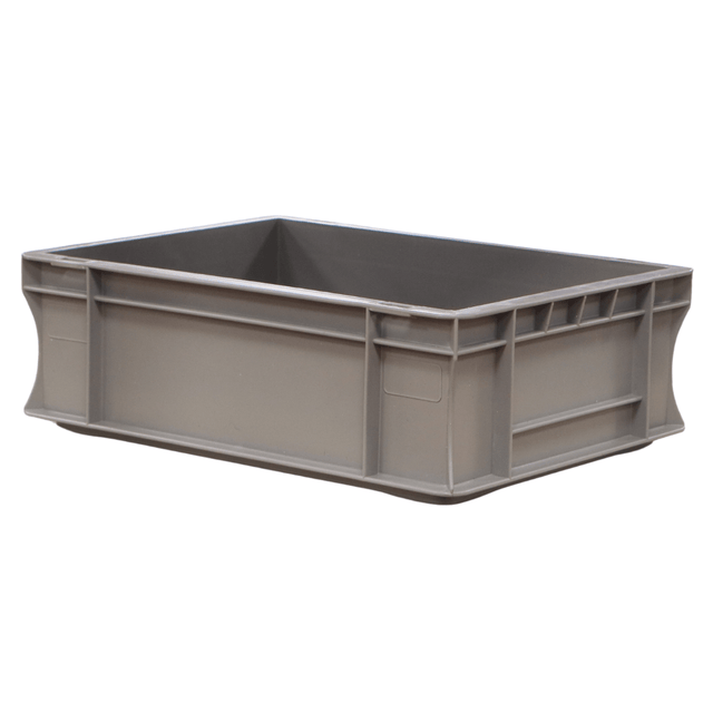 RackZone Euro Container 400x300x120mm, gray plastic, open top, reinforced sides.