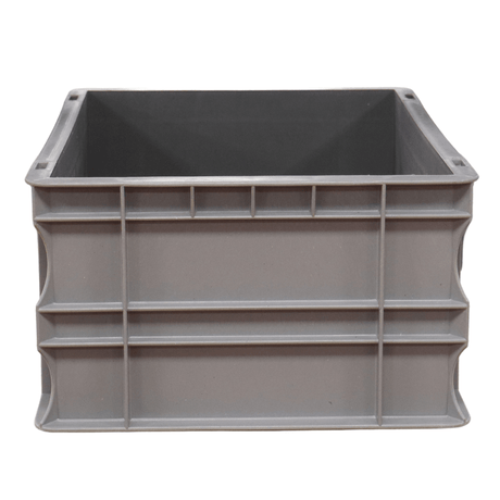 RackZone Euro Container 400d x 300w x 175h, gray plastic with reinforced sides.