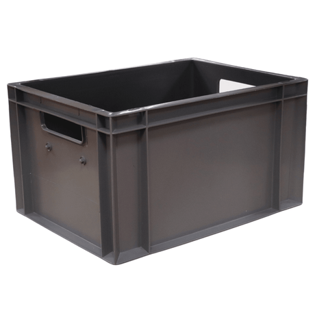 A grey Euro Container 400x300x220mm by RackZone with side handles.