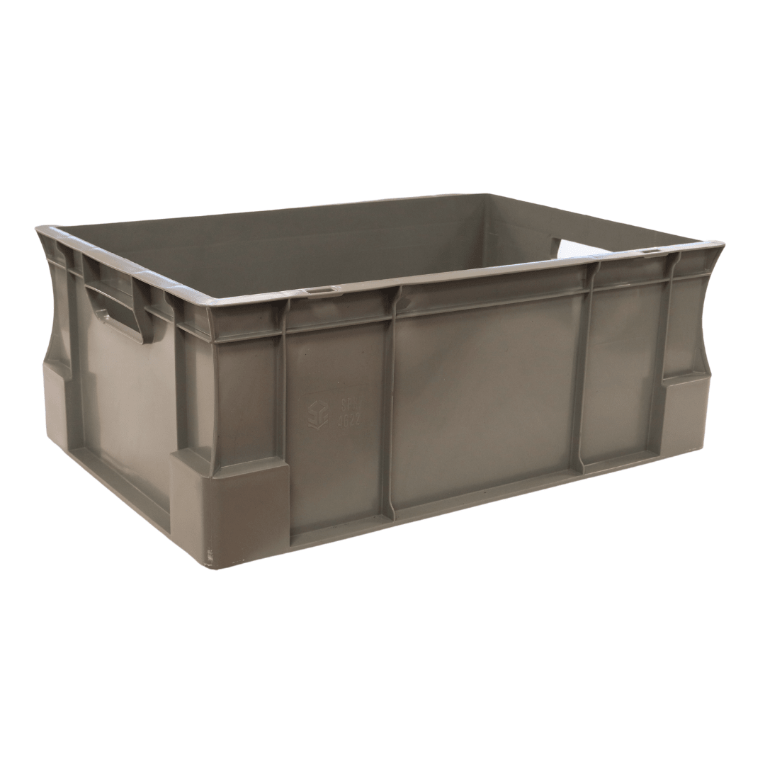 RackZone Euro Container 600x400x230mm Grey, open with side handles.