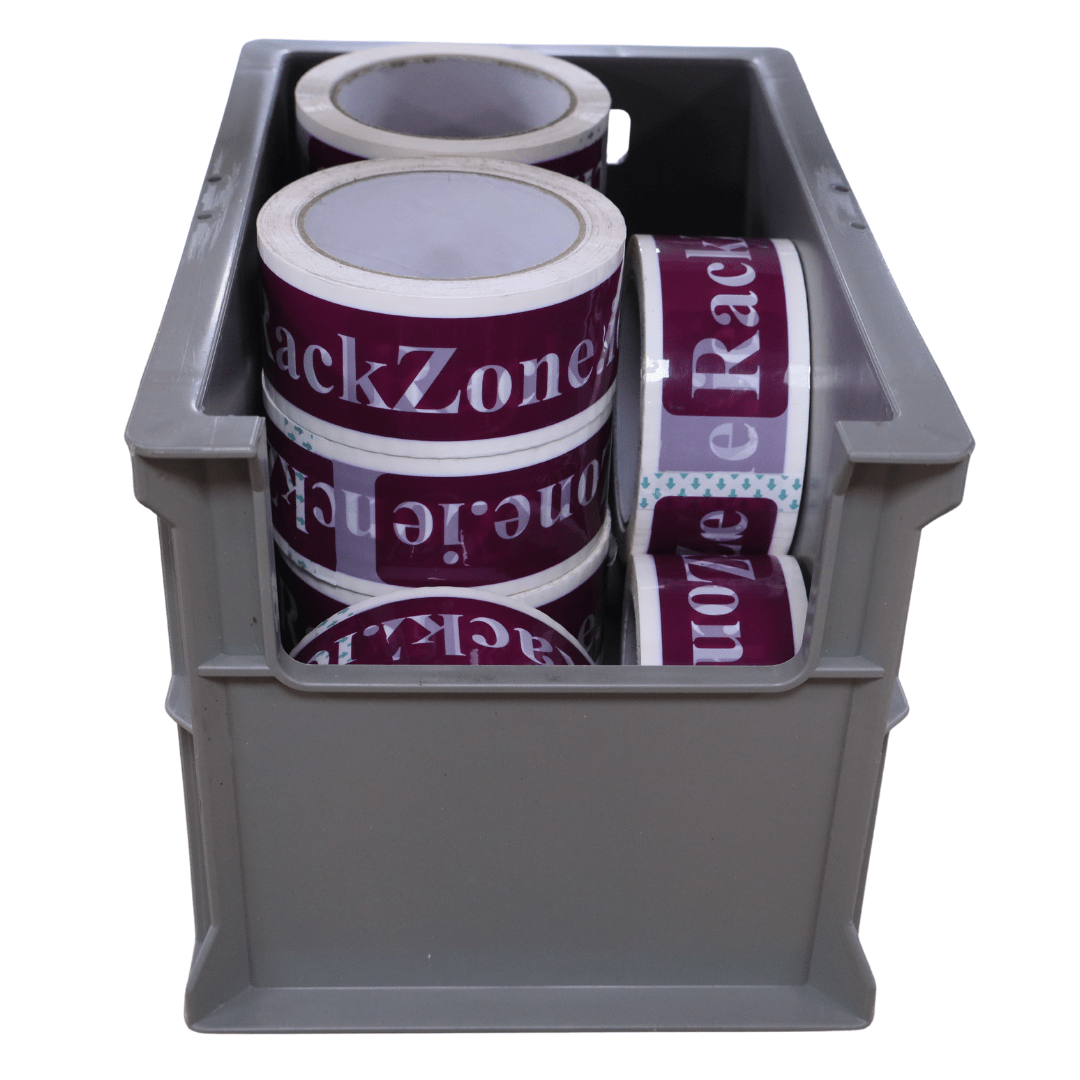 RackZone Euro Picking Container 300x200x200mm LIGHT GREY holds purple tape.