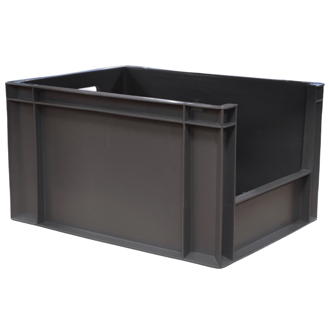 RackZone Euro Picking Container 400x300x220mm Grey with solid sides for storage.