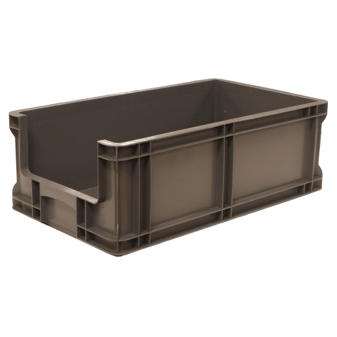RackZone Euro Picking Container 505d x 256w x 210h, grey, open front, solid sides.