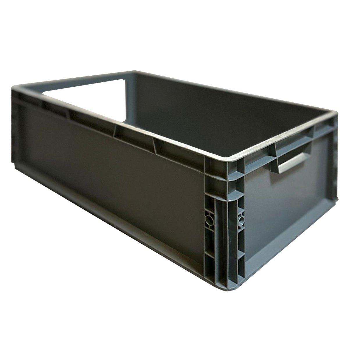 RackZone Euro Picking Container 600x400x200, grey, wide opening for storage.