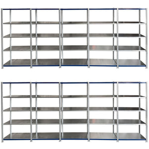 Two rows of RackZone Easy Rack 5-level metal shelves, 10 BAY SPECIAL.