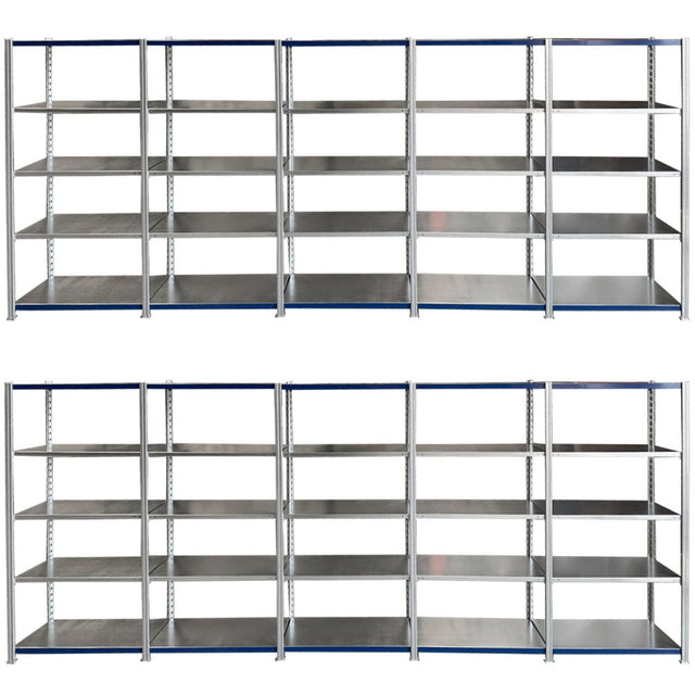 Two rows of RackZone Easy Rack 5-level metal shelves, 10 BAY SPECIAL.