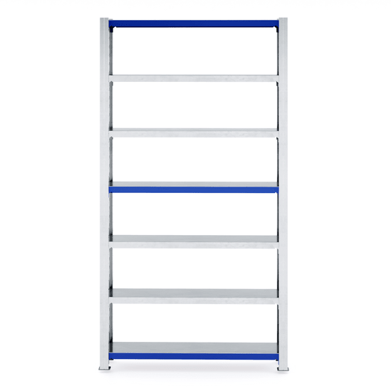 RackZone Easy Rack Galvanised 5-shelf unit with blue supports, 300mm deep.