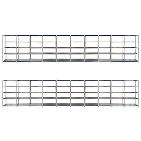 Two RackZone Easy Rack 5-level shelves, 2000h x 1000w, are shown side by side.