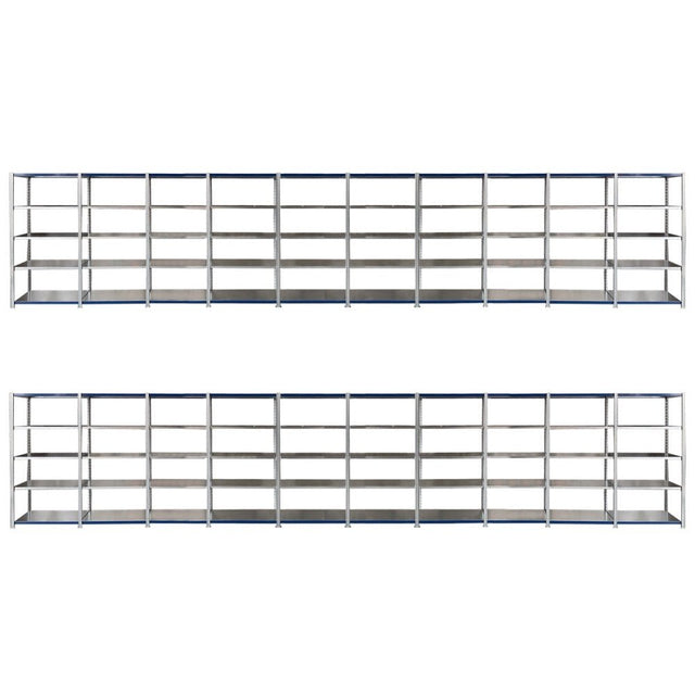 Two RackZone Easy Rack 5-level shelves, 2000h x 1000w, are shown side by side.