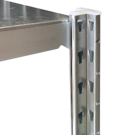 Close-up of RackZone Easy Rack Galvanise shelving with slotted support.