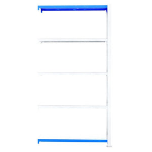 RackZone Easy Rack Galvanised Shelving Extender, 4 shelves, blue trim.