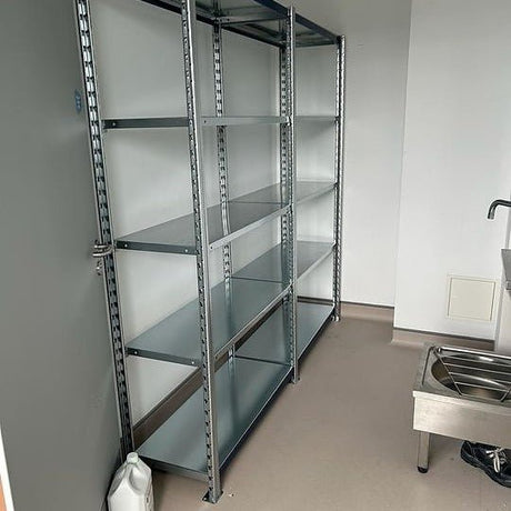 RackZone Easy Rack Galvanised Shelving 500mm beside stainless steel sink.