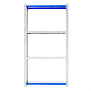 RackZone Easy Rack Galvanised Shelving 500mm Depth, four tiers, blue accents.