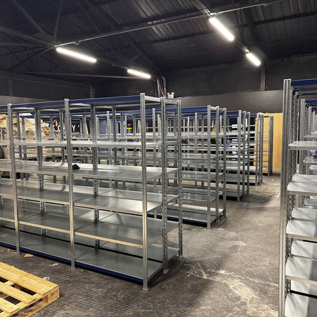 RackZone Easy Rack Galvanised Shelving 500mm in warehouse with concrete floors.