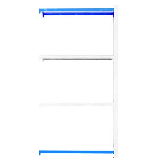 RackZone Easy Rack Galvanised Shelving Extender with three white shelves.