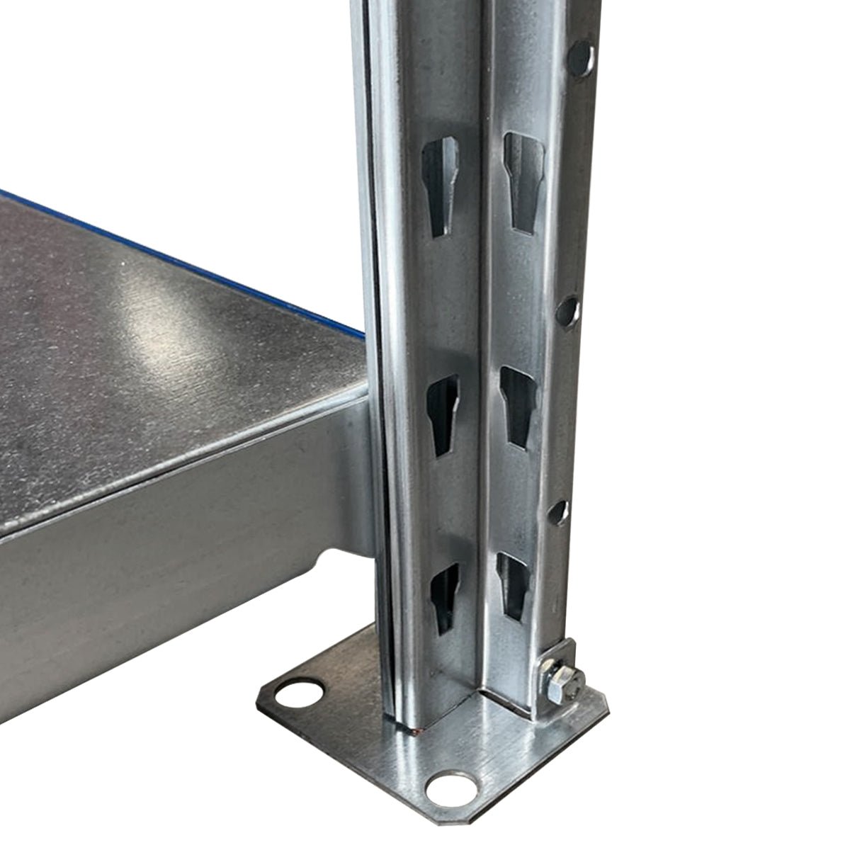 Close-up of RackZone Easy Rack post with bolt and slotted holes for assembly.