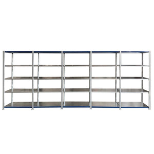 Four RackZone Easy Rack 5-bay shelves, each with 5 levels, side by side.