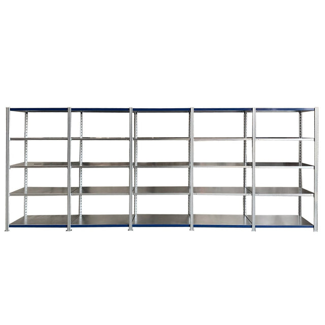 Four RackZone Easy Rack 5-bay shelves, each with 5 levels, side by side.