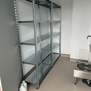 RackZone Easy Rack Galvanised Shelving Extender beside a stainless steel sink.