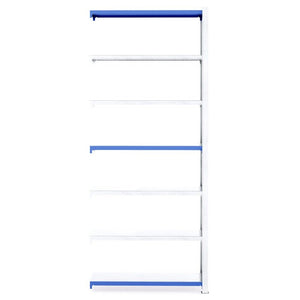 RackZone Easy Rack galvanised extender with six blue-edged shelves, 400mm deep.