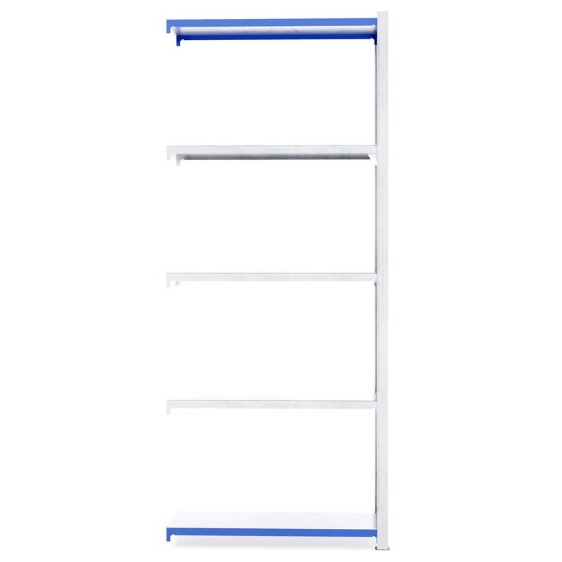 RackZone Easy Rack Galvanised 5-shelf unit with blue trim, 500mm depth.