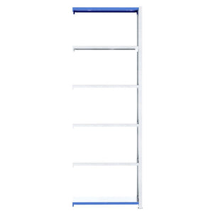 Empty Easy Rack Galvanised Extender, 5 shelves, white & blue, by RackZone.